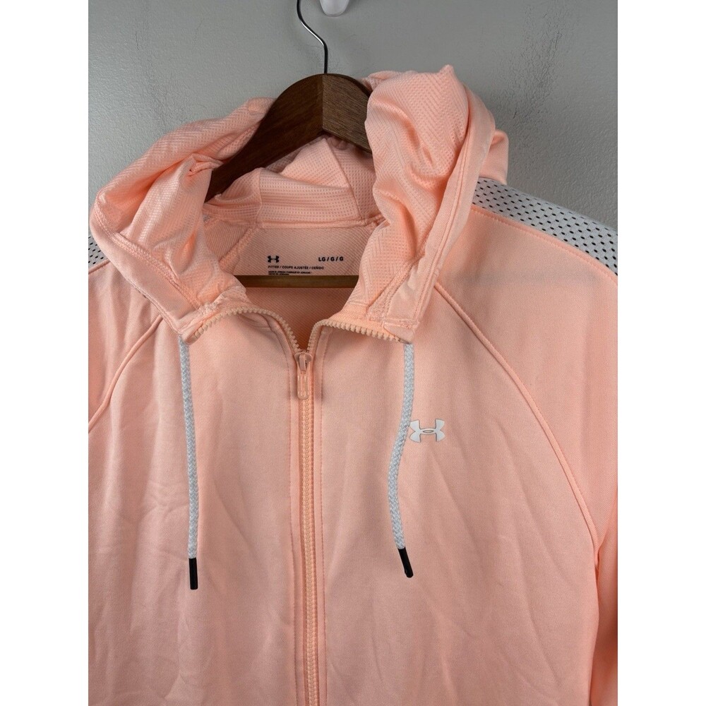 Under Armour Women’s Lg Long Sleeve Full Zip Hoodie Peach Mesh Accents - Picture 2 of 8